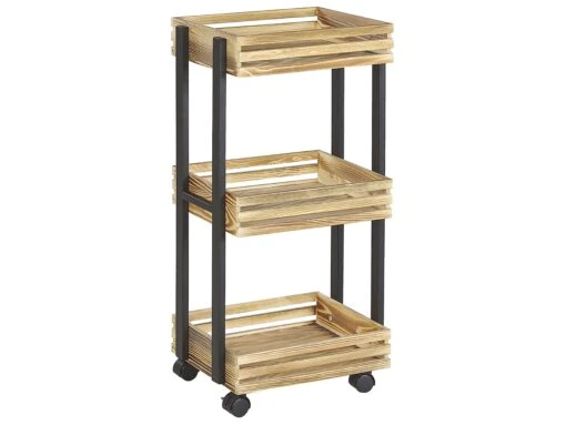 3 Tier Kitchen Trolley Light Wood With Black LETINO