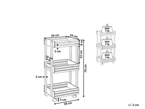 3 Tier Kitchen Trolley Light Wood With Black LETINO - Image 6