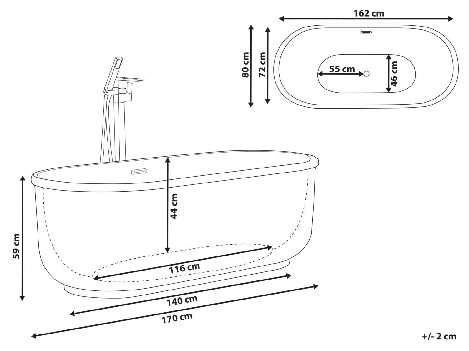 Freestanding Bath 1700 X 800 Mm Silver PINEL - Image 10