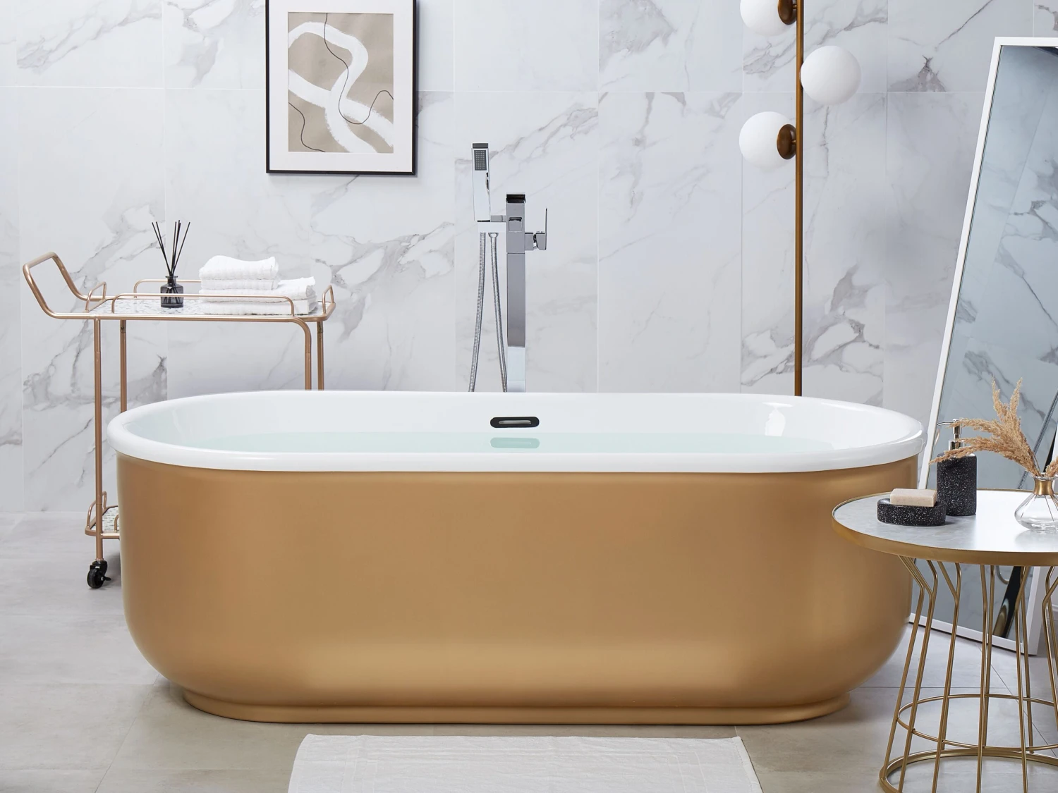 Metal Drinks Trolley Gold With Terrazzo Effect GALENA - Image 3