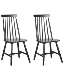 Set Of 2 Wooden Dining Chairs Black BURBANK