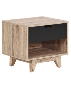 1 Drawer Bedside Table Light Wood With Black SPENCER