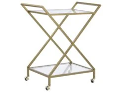 Metal Drinks Trolley With Glass Top Gold IVERA