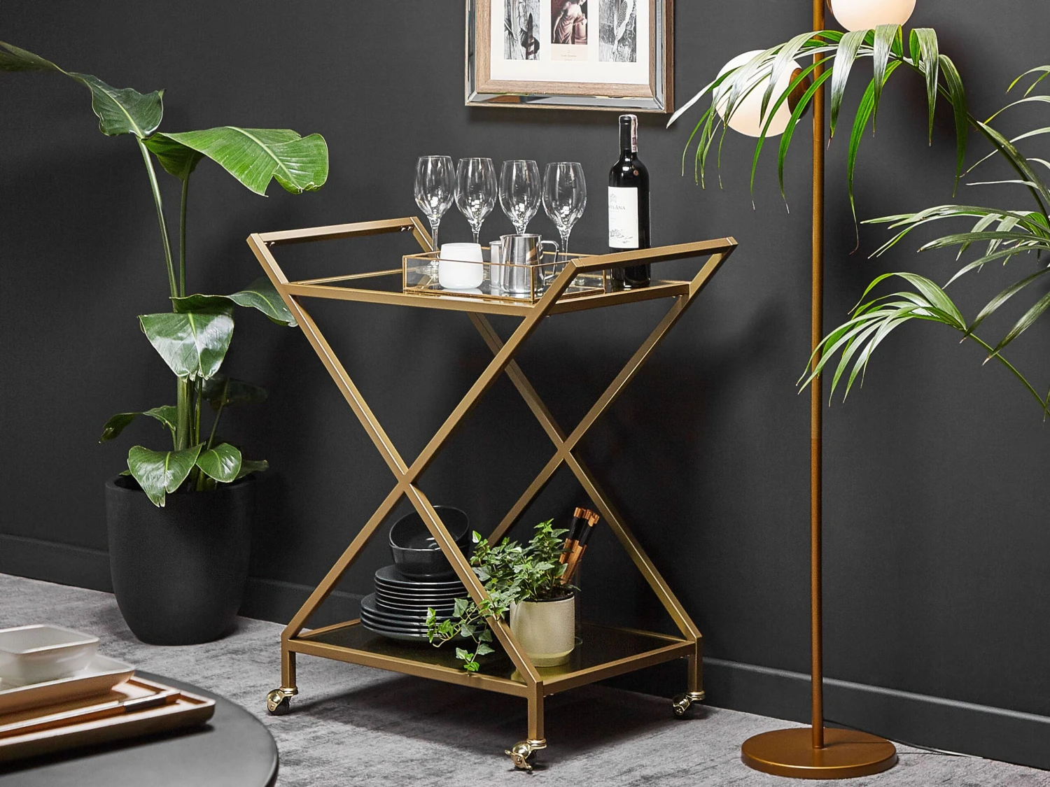 Metal Drinks Trolley With Mirrored Top Gold IVERA - Image 2