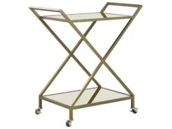 Metal Drinks Trolley With Mirrored Top Gold IVERA
