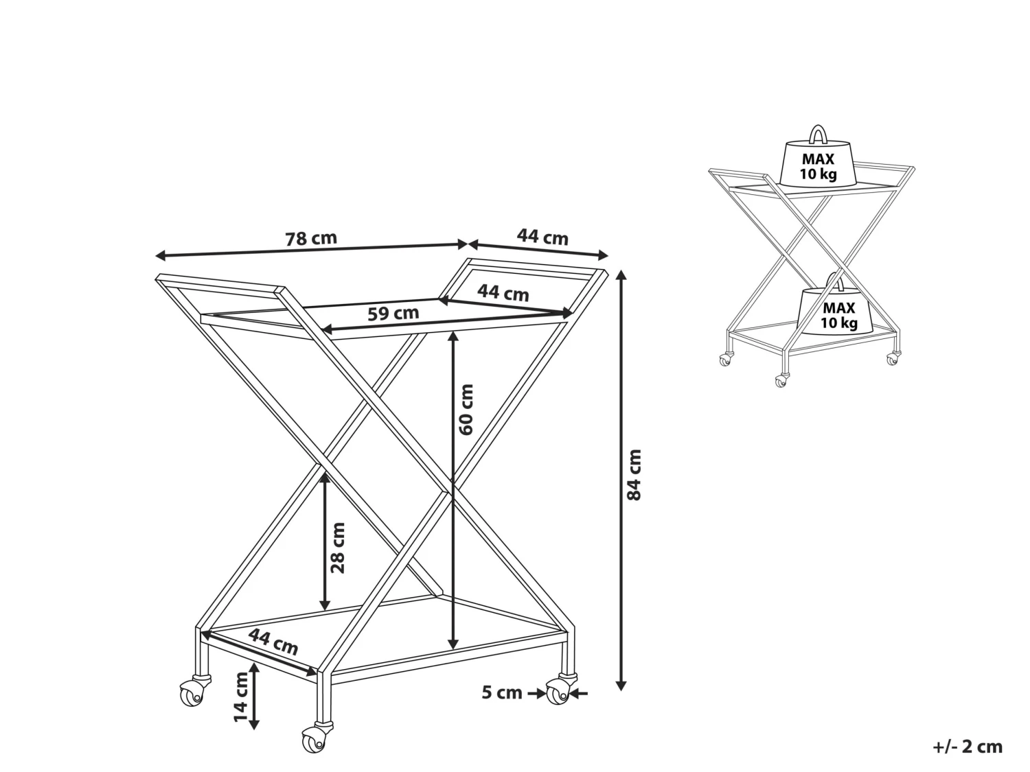 Metal Drinks Trolley With Mirrored Top Gold IVERA - Image 8