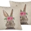 Set Of 2 Cushions Rabbit Print 45 X 45 Cm Taupe TULIPA -Furniture Store undef src sa picid 798602 type whitesh image