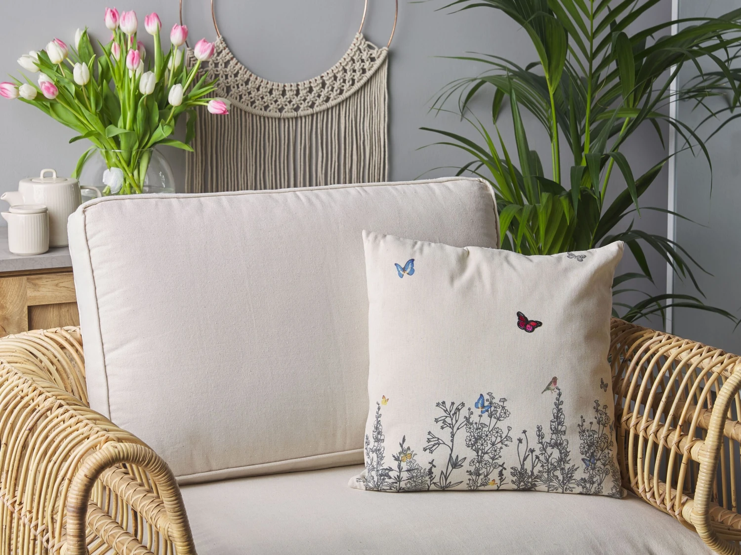 Set Of 2 Cushions Butterfly Motif 45 X 45 Cm Beige MUSA - Image 2