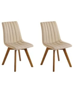 Set Of 2 Fabric Dining Chairs Beige CALGARY