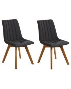 Set Of 2 Fabric Dining Chairs Black CALGARY