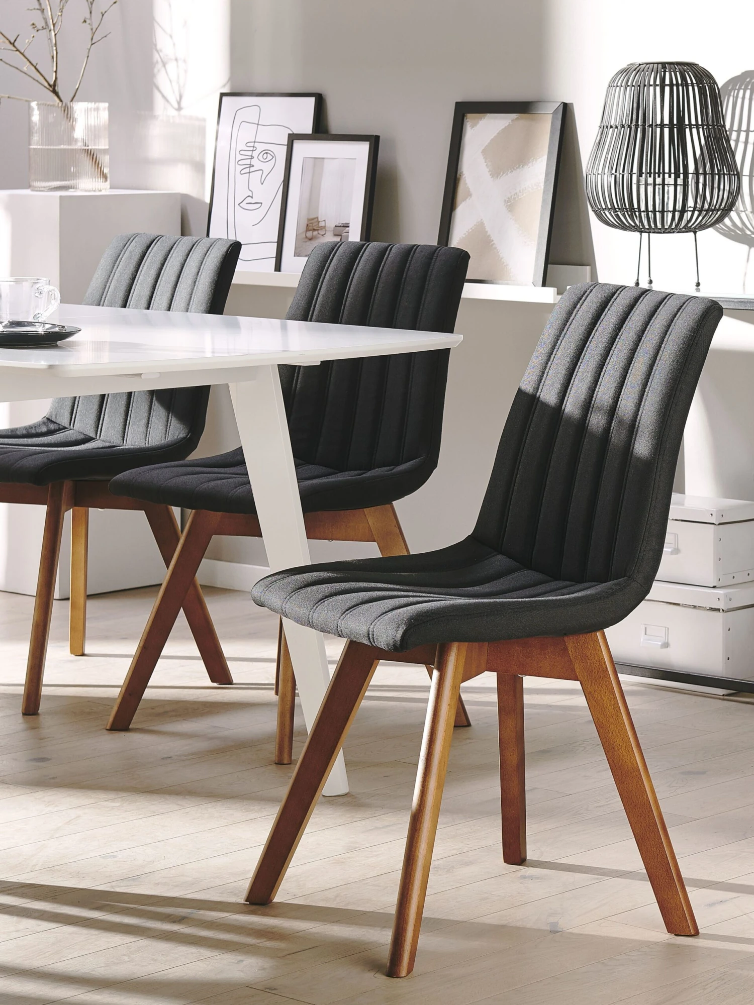 Set Of 2 Fabric Dining Chairs Black CALGARY - Image 3