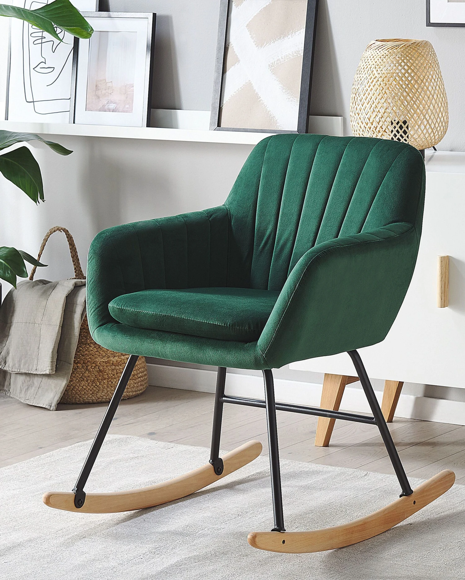 Velvet Rocking Chair Emerald Green LIARUM - Image 2