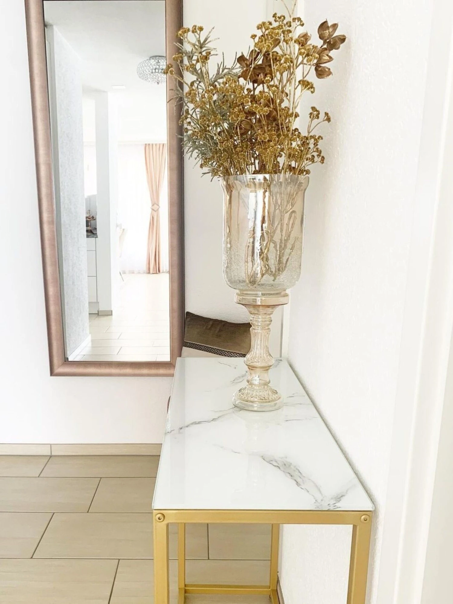 Console Table Marble Effect White With Gold DELANO - Image 4
