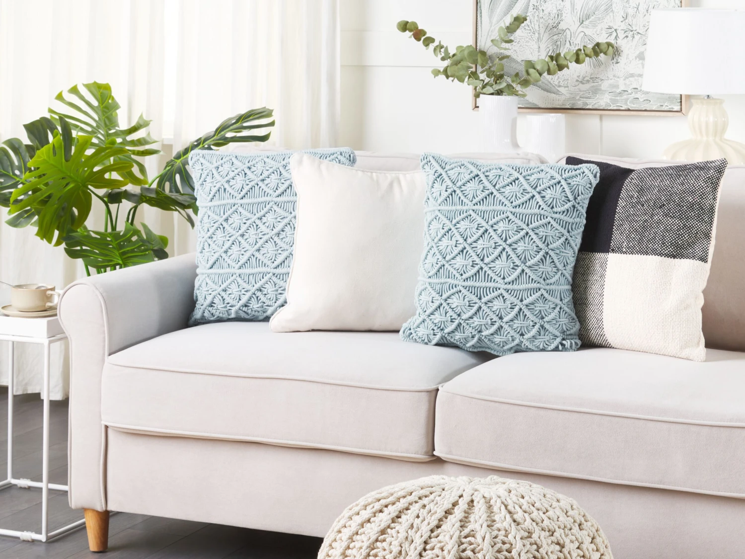 Cotton Macrame Cushion 45 X 40 Cm Blue GOREME - Image 2