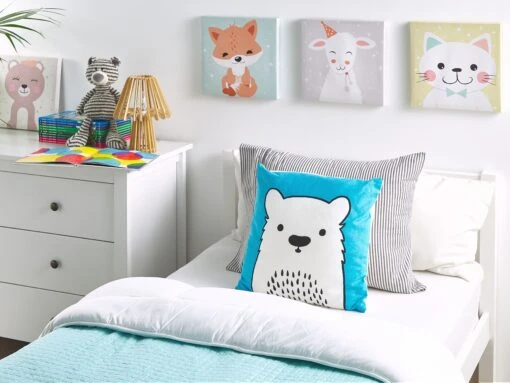 Set Of 2 Cotton Kids Cushions Bear 45 X 45 Cm Blue WARANASI - Image 2