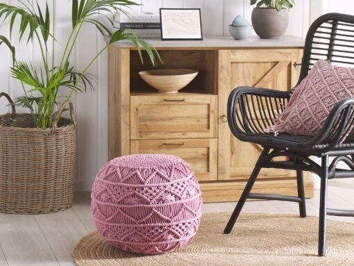 Cotton Pouffe Pink KAYSERI - Image 2