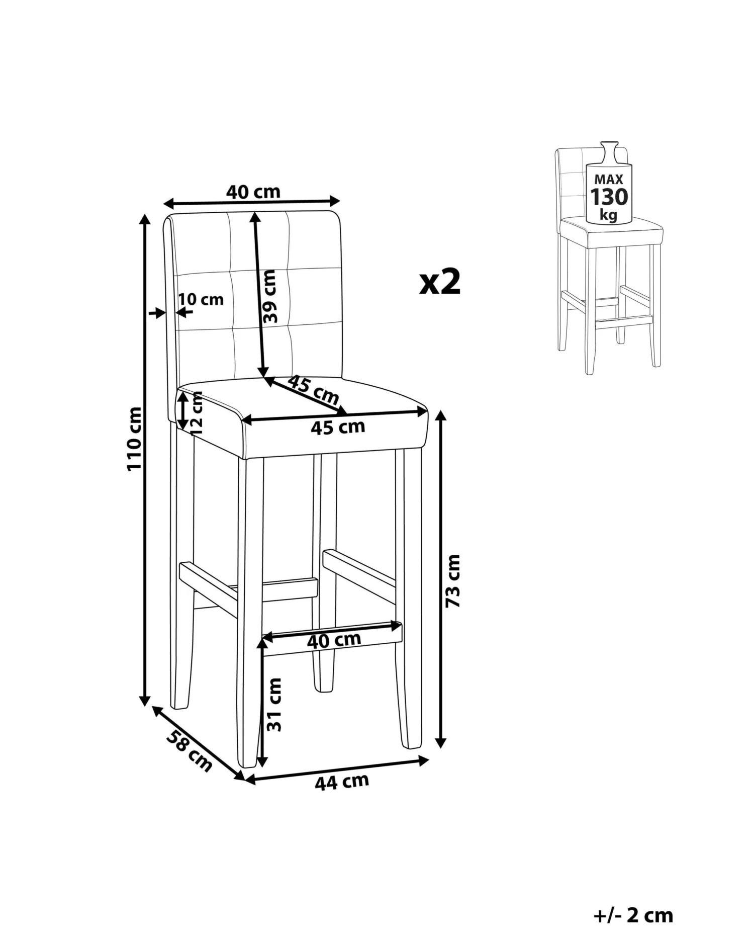 Set Of 2 Bar Chairs Faux Leather Brown MADISON - Image 10