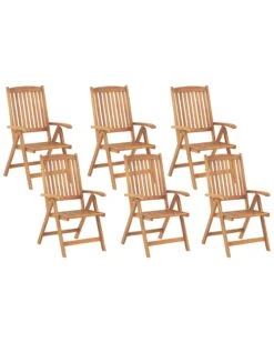 Set Of 6 Acacia Wood Garden Folding Chairs JAVA