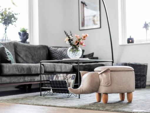 Faux Leather Storage Animal Stool Light Grey ELEPHANT - Image 3
