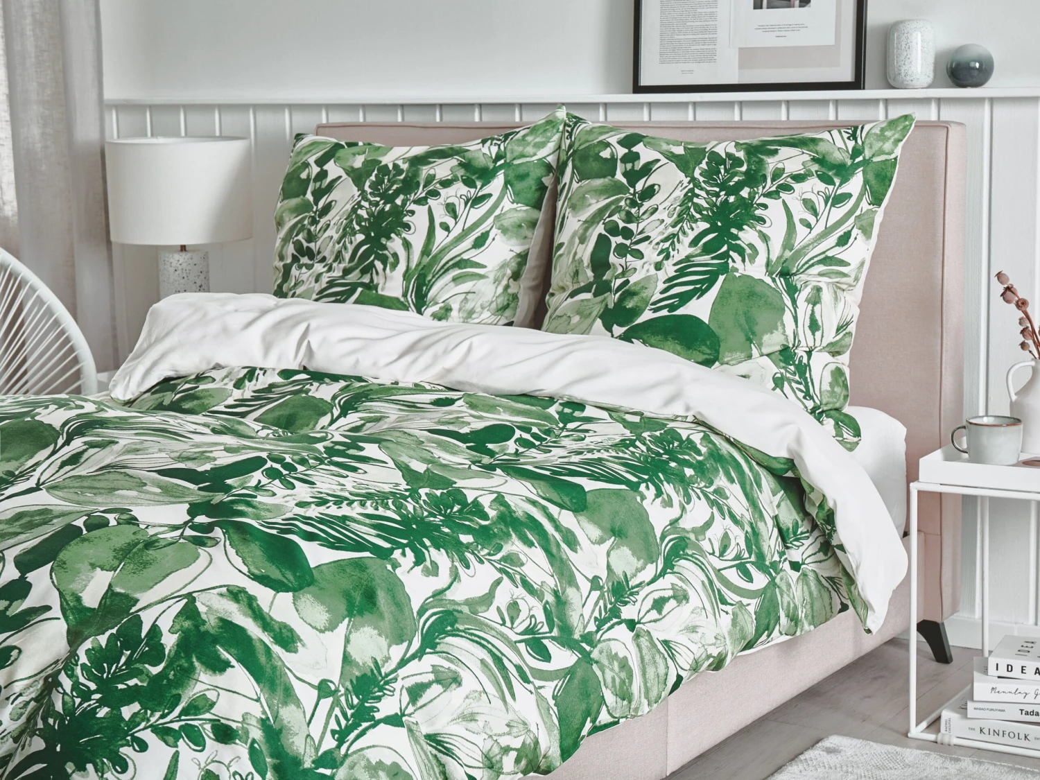 Cotton Duvet Cover Set Leaf Pattern White And Green GREENWOOD Various Sizes - Image 2