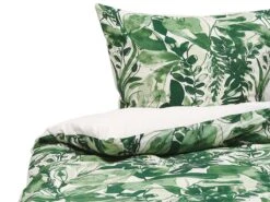 Cotton Duvet Cover Set Leaf Pattern White And Green GREENWOOD Various Sizes