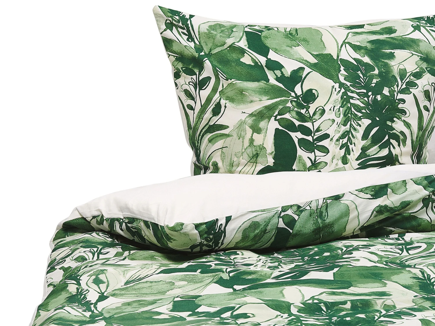 Cotton Duvet Cover Set Leaf Pattern White And Green GREENWOOD Various Sizes