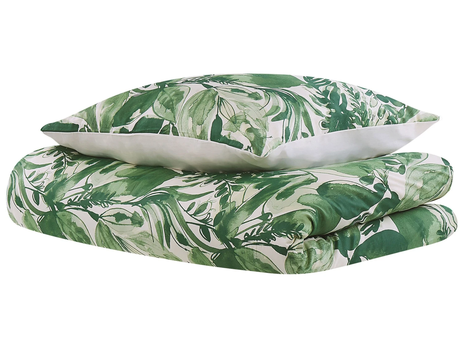 Cotton Duvet Cover Set Leaf Pattern White And Green GREENWOOD Various Sizes - Image 5