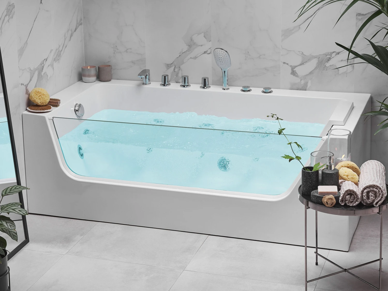 Right Hand Whirlpool Corner Bath 1700 X 800 Mm White PUQUIO - Image 2