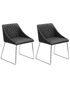 Set Of 2 Dining Chairs Faux Leather Black ARCATA