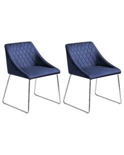 Set Of 2 Velvet Dining Chairs Navy Blue ARCATA