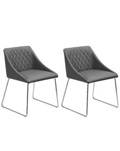 Set Of 2 Dining Chairs Faux Leather Grey ARCATA