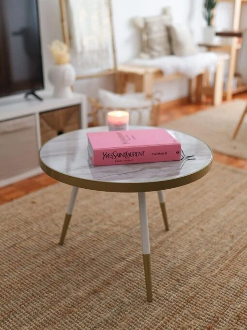 Coffee Table White Marble Effect With Gold RAMONA - Image 3