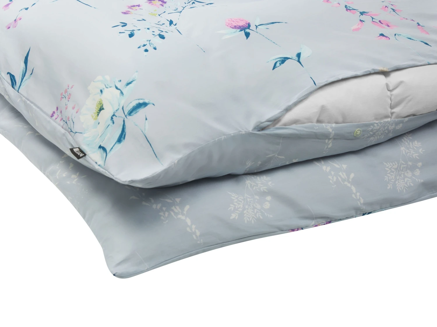 Cotton Duvet Cover Set Flower Pattern Light Blue EVERGREEN Various Sizes - Image 5