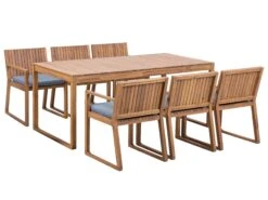 6 Seater Acacia Wood Garden Dining Set With Blue Cushions SASSARI