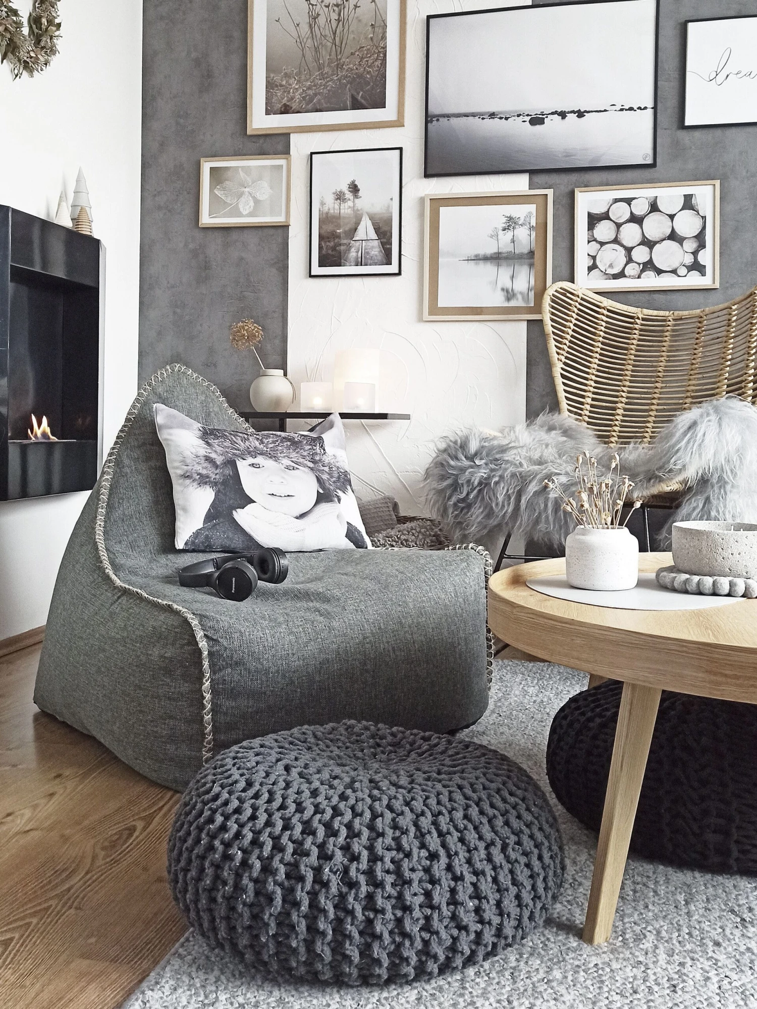 Linen Bean Bag Chair Grey DROP - Image 5