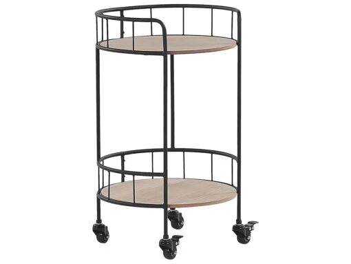 Round Metal Kitchen Trolley Light Wood With Black HIKO