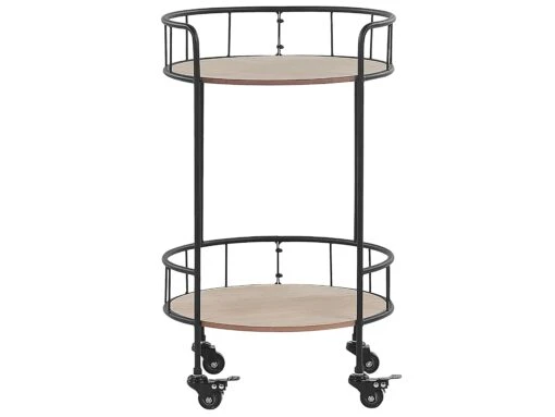 Round Metal Kitchen Trolley Light Wood With Black HIKO - Image 3