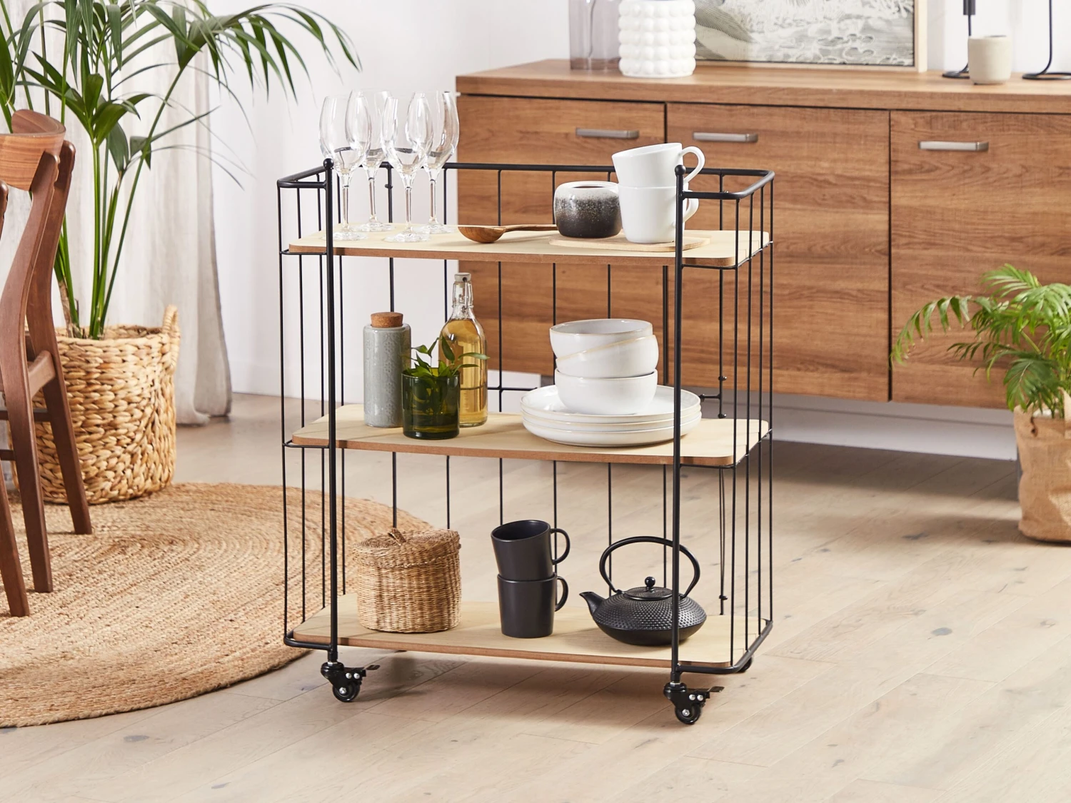 Metal Kitchen Trolley Light Wood With Black GABBS - Image 2