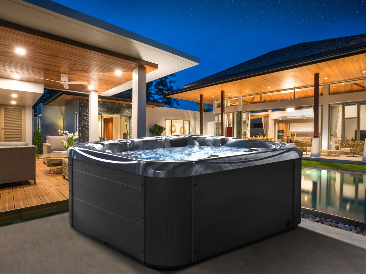 Square Hot Tub With LED Grey LASTARRIA - Image 2