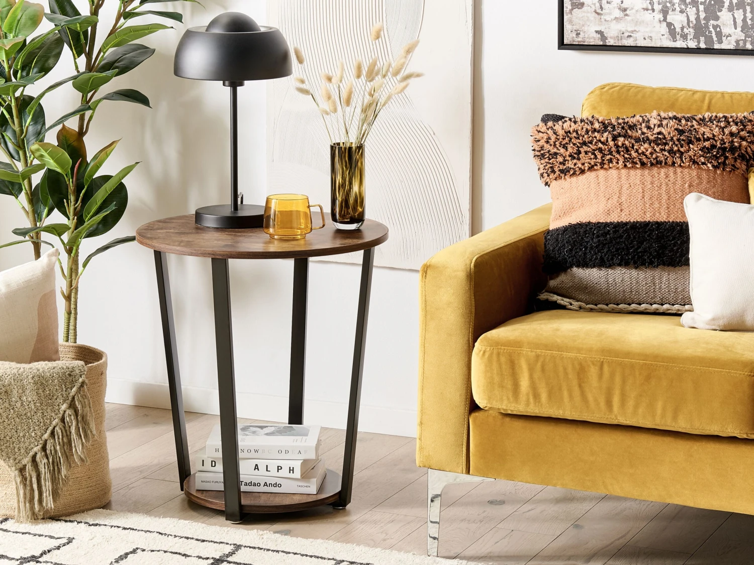 Side Table Dark Wood With Black ORICK - Image 2