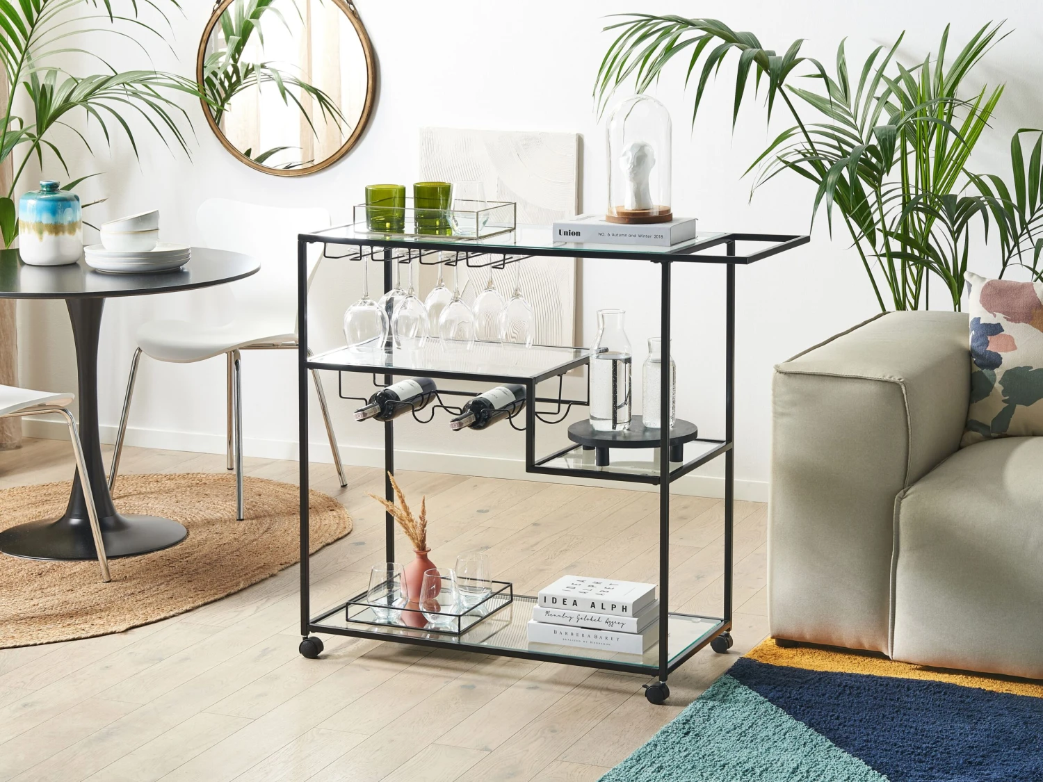 Metal Drinks Trolley With Glass Top Black MARCOLA - Image 2