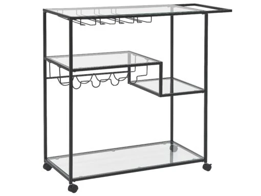 Metal Drinks Trolley With Glass Top Black MARCOLA