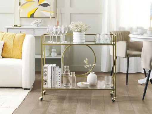Metal Drinks Trolley With Glass Top Gold KERRY - Image 2