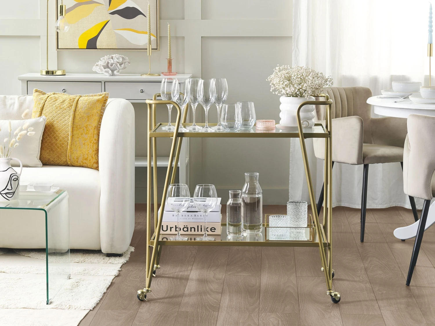 Metal Drinks Trolley With Glass Top Gold NOTI - Image 2