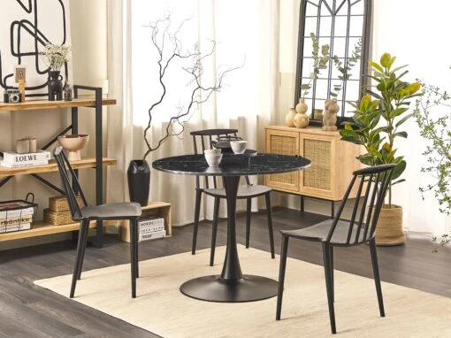 Round Dining Table ⌀ 90 Cm Marble Effect Black BOCA - Image 2