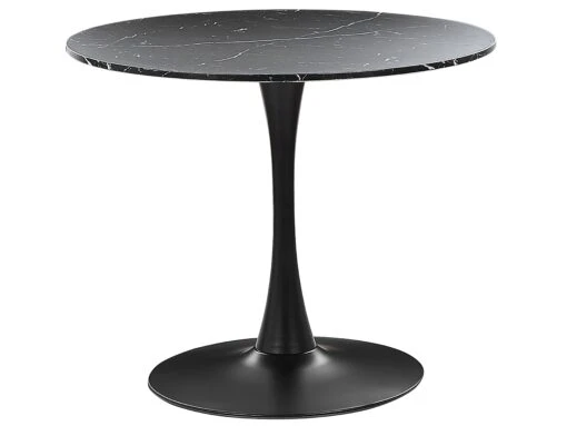 Round Dining Table ⌀ 90 Cm Marble Effect Black BOCA