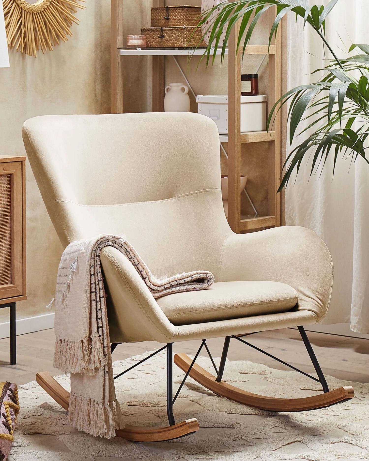 Velvet Rocking Chair Beige ELLAN - Image 2