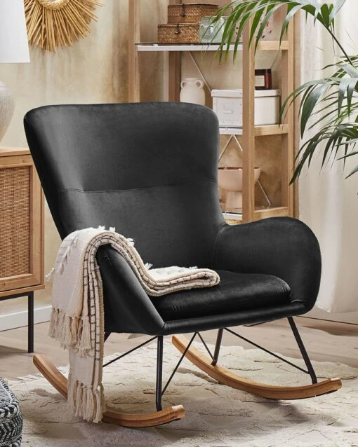 Velvet Rocking Chair Black ELLAN - Image 2