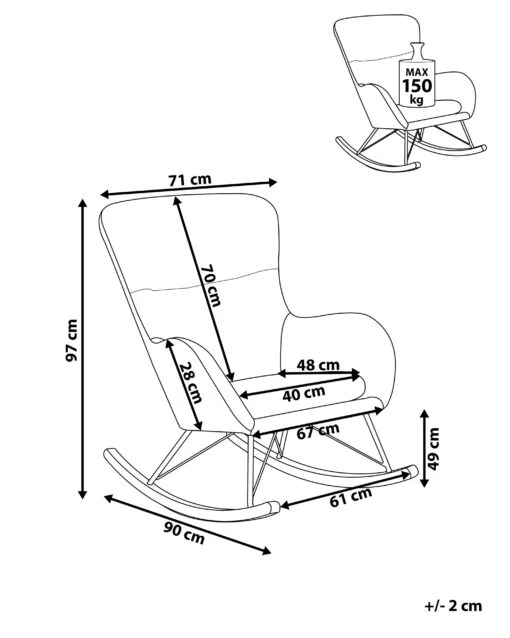 Velvet Rocking Chair Black ELLAN - Image 10