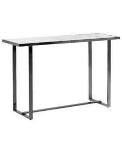 Glass Top Console Table Marble Effect White With Silver PLANO